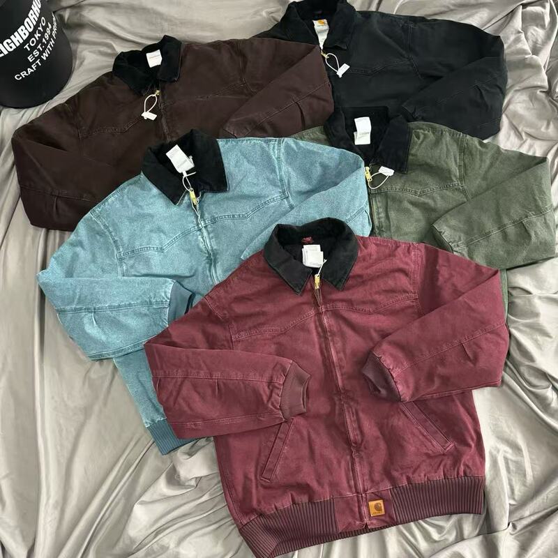Drop-shipping American retro trendy J14 Santa Fe leather label canvas washed cotton jacket, unisex, loose fit