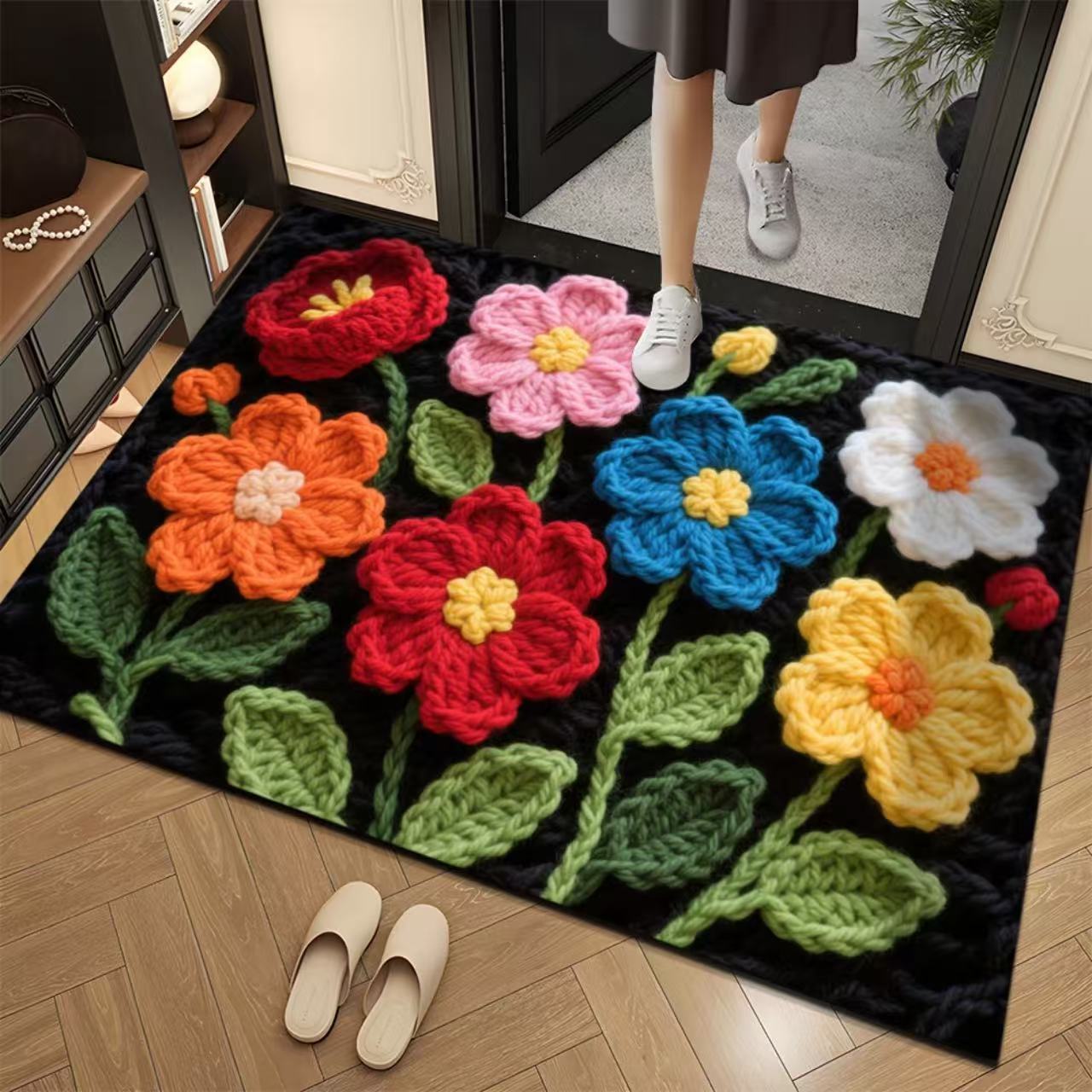 3D estereoscópico floral puerta alfombra de suelo imitación lana alfombra de suelo absorbente de agua puerta de baño alfombra antideslizante desgaste image 8