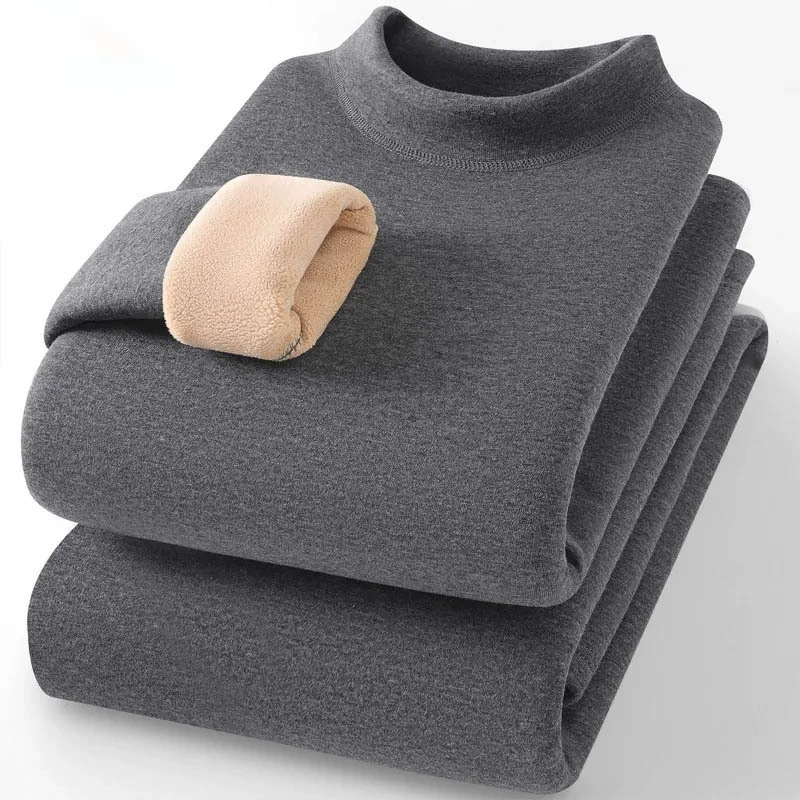 Зима 2025 [очень плотный овечий флис из чистого хлопка] комплект термобелья со средним вырезом для мужчин с флисом и утолщенная осенняя одежда и брюки.