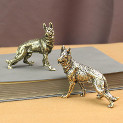 Brass Dog Antique Small Wolf Dog Pair, Twelve Zodiac Dog Craft Gift for Attracting Rice, Home Living Room Decor