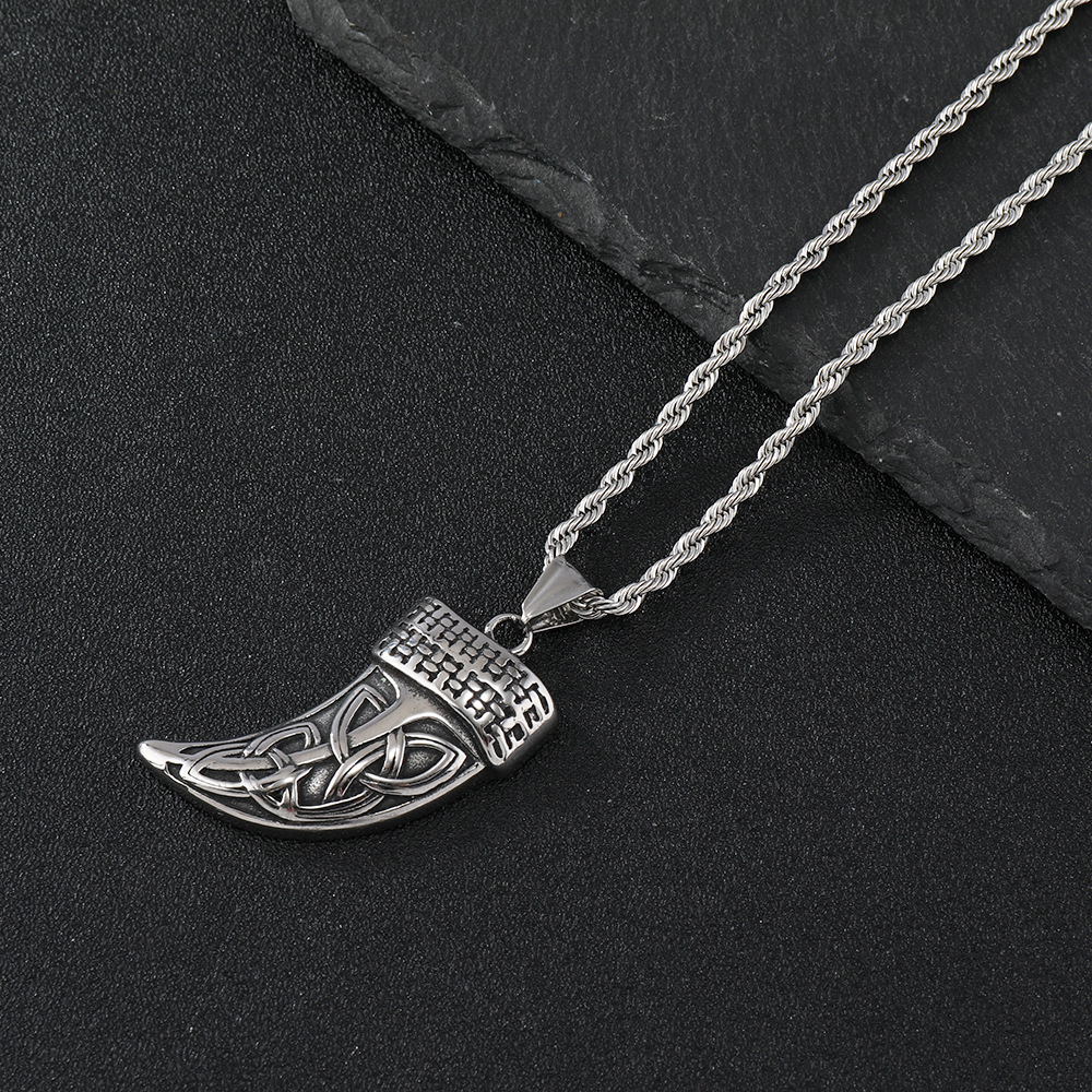 Titanium Pendant Necklace For Men Elephant Teeth Feather Design_voghion.com