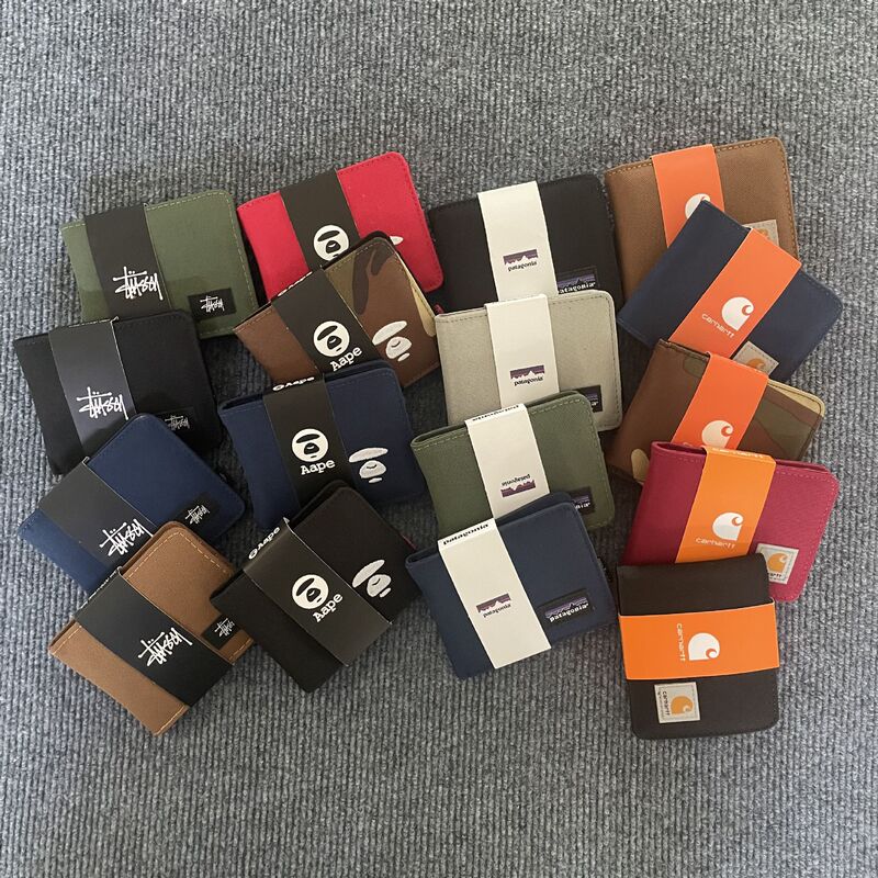Trendy brand simple short wallet Carhartt Aape 80% off coin purse with multiple card slots, canvas, unisex Trendy brand simple short wallet Carhartt Aape 80% off coin purse with multiple card slots, canvas, unisex