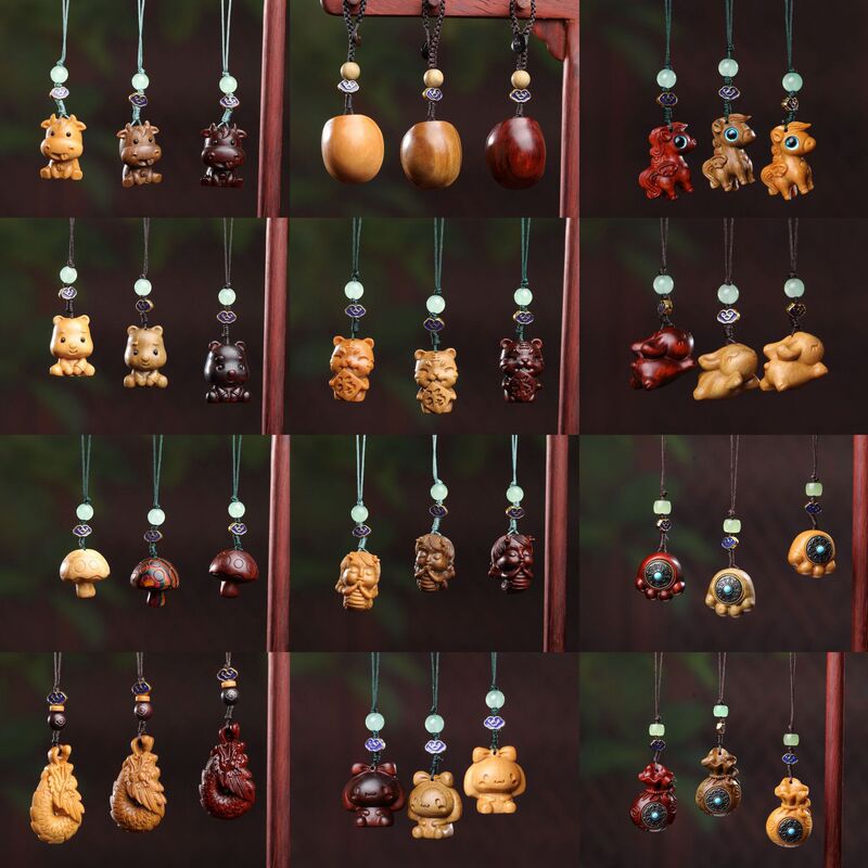Scenic Area Explosions Sandalwood Cute Hanging Green Sandalwood Cute Fun Tiger Mobile Phone Chain Girl Keychain Animal Small Pendant