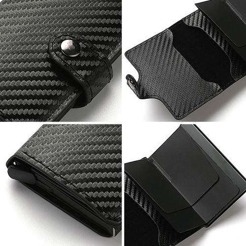 Amazon's new carbon fiber card holder, automatic elastic aluminum alloy card holder, men's wallet, vertical wallet leather case
