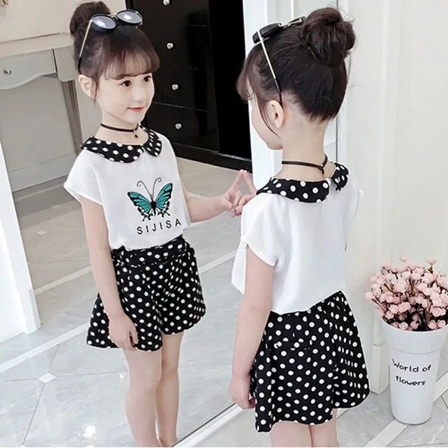 Girls' suits, summer clothes, new Korean style sports suits for primary and secondary school students, little girls' fashionable beach shorts two-piece set