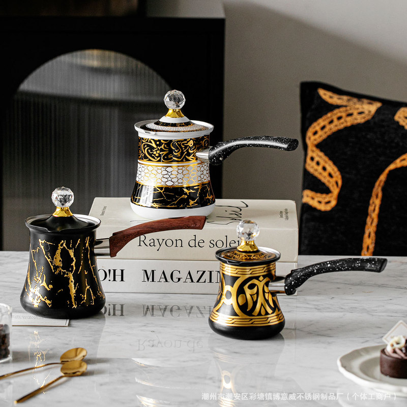 Stainless Steel Decal Coffee Pot European-Style Vintage Precious Metal Textured Turkish Handmade Decal Coffee Pot Stainless Steel Decal Coffee Pot European-Style Vintage Precious Metal Textured Turkish Handmade Decal Coffee Pot
