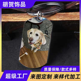 2025跨境流行饰品方块狗牌图片文案不锈钢钥匙扣彩色简约纪念挂件