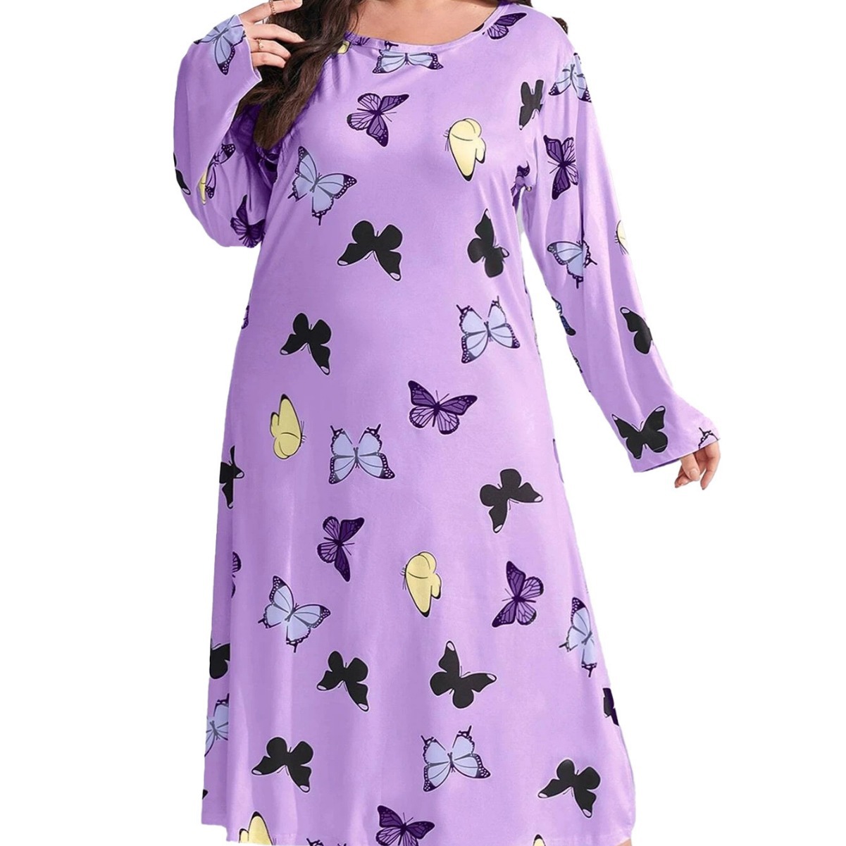 Camisón Largo de Talla Grande con Estampado de Mariposas y Hombros Caídos, Estilo Europeo y Americano 2025, para Mujer, TEMU Amazon