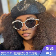 欧美ins造型太阳眼镜新款镶钻猫眼太阳镜 跨境高级奢华墨镜