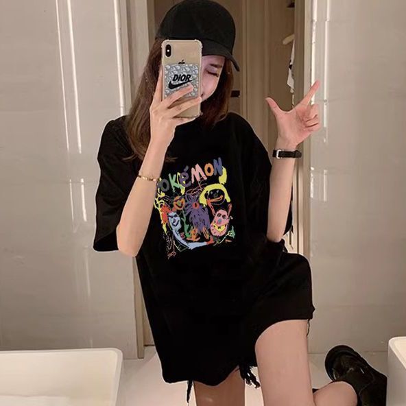 100% Cotton Maternity Wear Summer Tops New Korean Style Loose Large Size Mid-Length Fashionable Mom Short-Sleeved T-Shirt for Women
