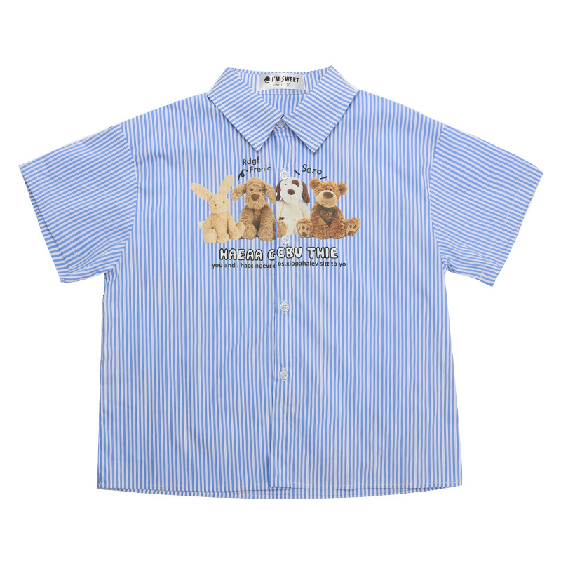 Ropa de verano para niños de estilo coreano Chaqueta de punto a rayas de moda camisa de manga corta casual para niños de moda Mori camiseta para niños