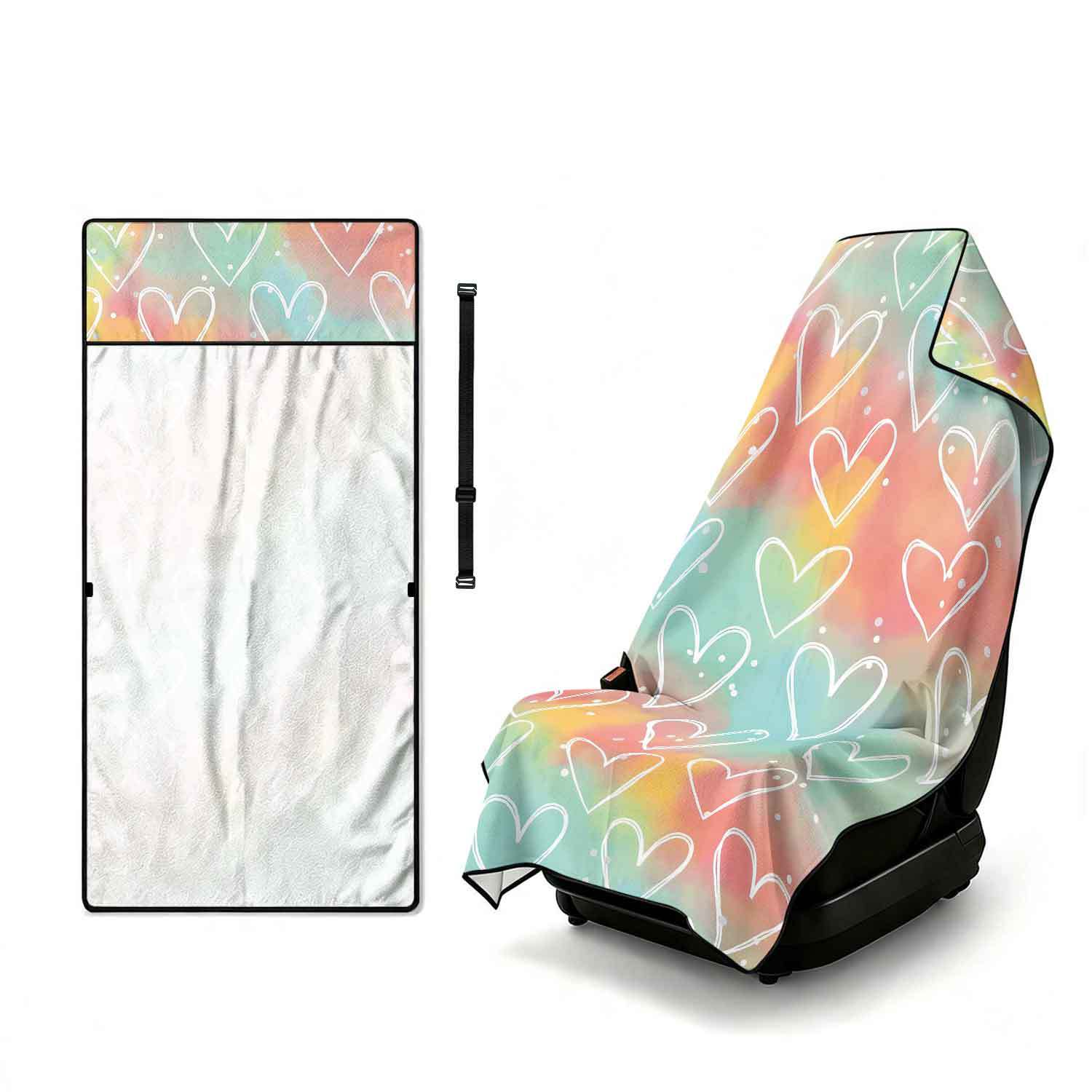Printed bath towel and car seat cover 2-in-1, ultra-fine fiber outdoor beach and car dual-use universal seat cushion