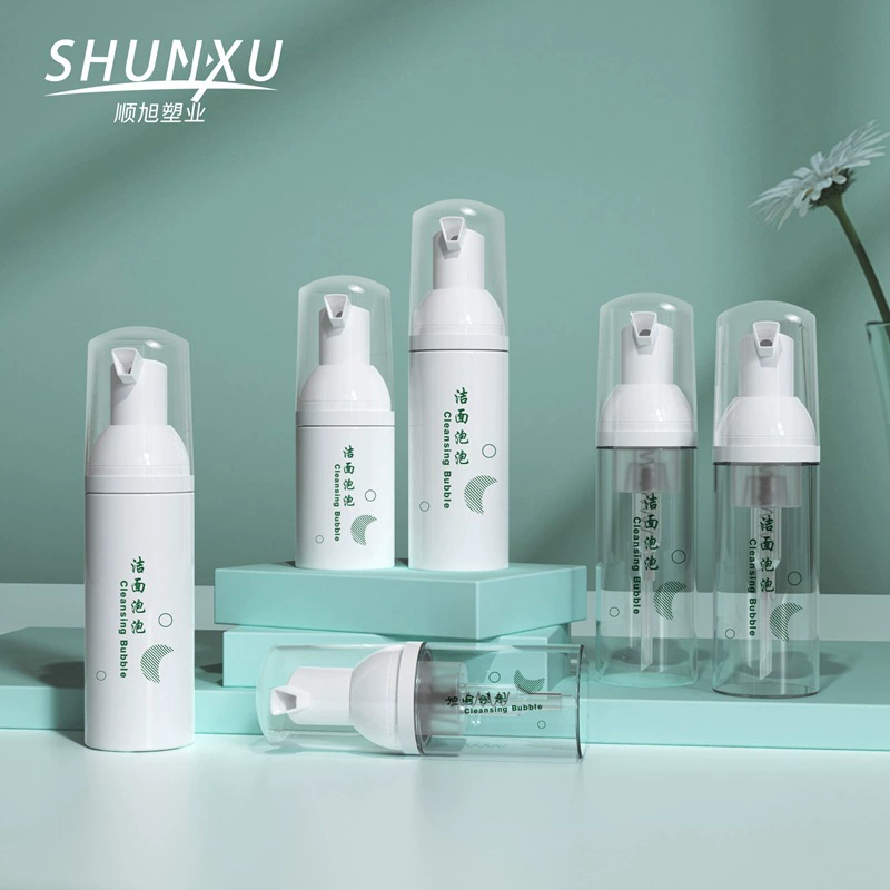 Готовый к отправке портативный флакон для очищающего мусса, 30 мл, прозрачный флакон из ПЭТ-пластика, высококачественный флакон для мусса с дозатором-помпой.