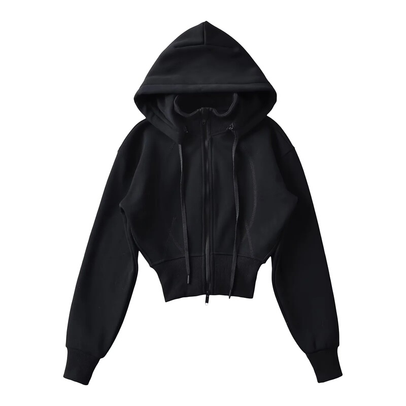 2023 New Autum Short Pure Color Sweatshirt Sports Casual Zipper Hooded Velvet Jacket Top Wholesale 2023 New Autum Short Pure Color Sweatshirt Sports Casual Zipper Hooded Velvet Jacket Top Wholesale