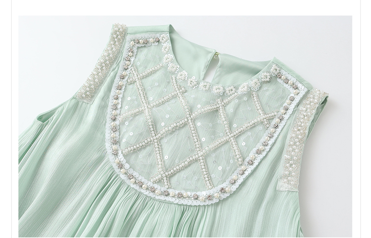 Đầm dài phong cách Trung Hoa mới cổ tròn tay vest dáng suông N8028 — màu xanh lục lam chi tiết 13