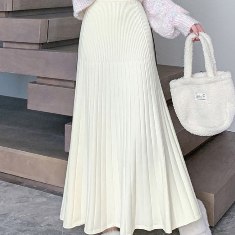 秋冬配毛衣针织百褶半身裙女法式温柔风A字伞裙气质包臀鱼尾长裙