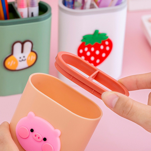 INS Creative Double Grid Pen Holder Girly Heart Cartoon Student Office Desktop Multifunctional Separation Storage Box Ornaments
