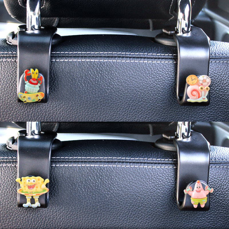 Asiento de coche ganchos traseros suministros interiores Bob Esponja niña asiento de coche coche coche lindo paraguas almacenamiento