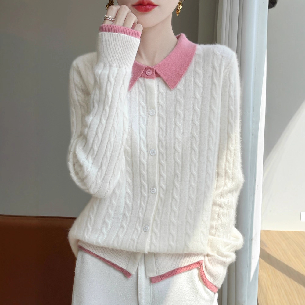 断码清仓新羊绒开衫女式羊绒秋新短款翻领羊毛针织毛衣外套