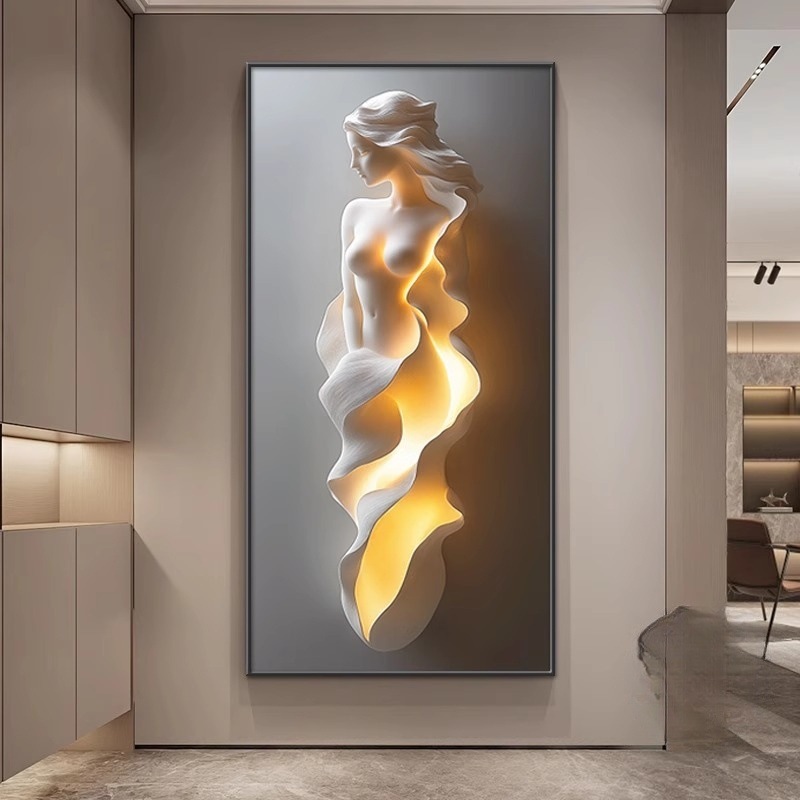 Modern Light Luxury Entrance Door Entrance Decorative Painting Simple Abstract Corridor Aisle Hanging Painting High-End Relief Wall Lamp Painting