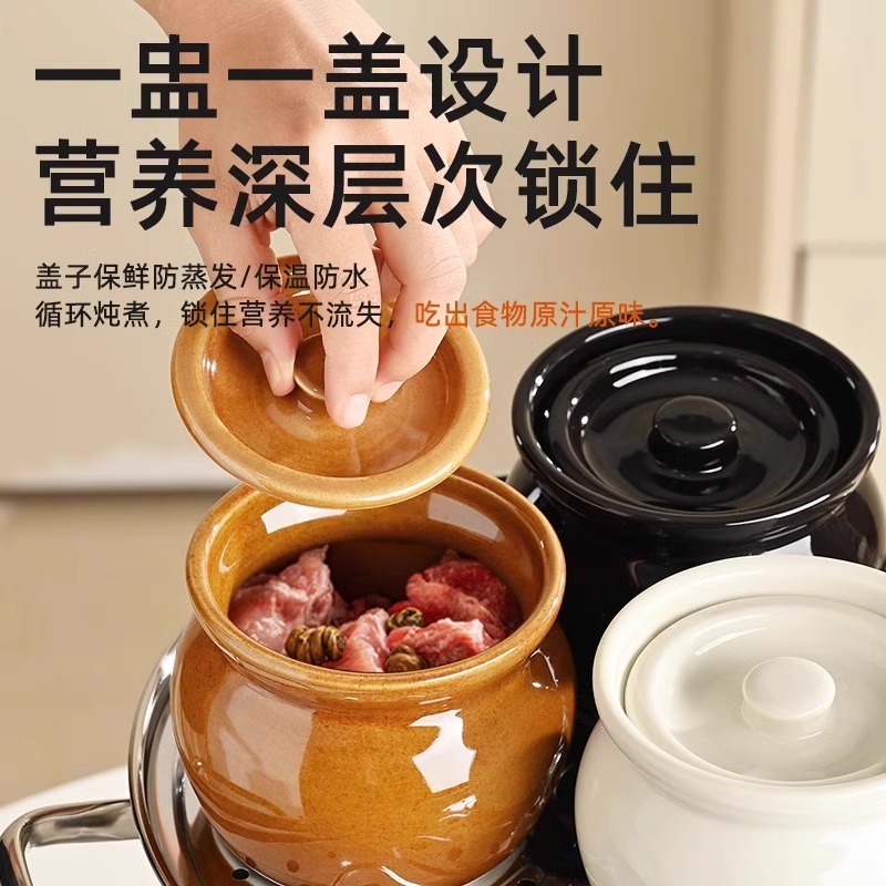 蓋付き大腹シチューポット、ツバメの巣シチューポット、陶器製スープカップ、防水白双耳カップ、シチューポットボウル、業務用蓋付きボウル、蒸し卵ボウル|undefined