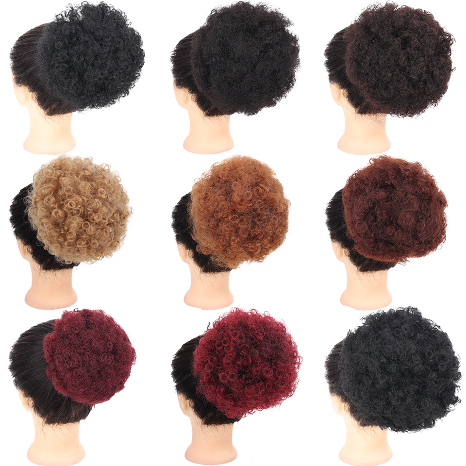 Moño de pelo de peluca africana con cordón, moño de pelo rizado, dos tarjetas, fibra química de seda de alta temperatura, 10 25 cm_voghion.com
