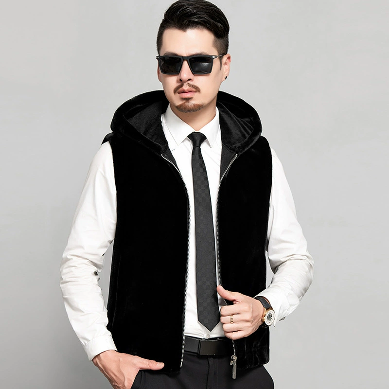 Осень и зима 2022 золотистая бархатная куртка мужская шерсть утолщена и теплая короткая меховая куртка с капюшоном жилет