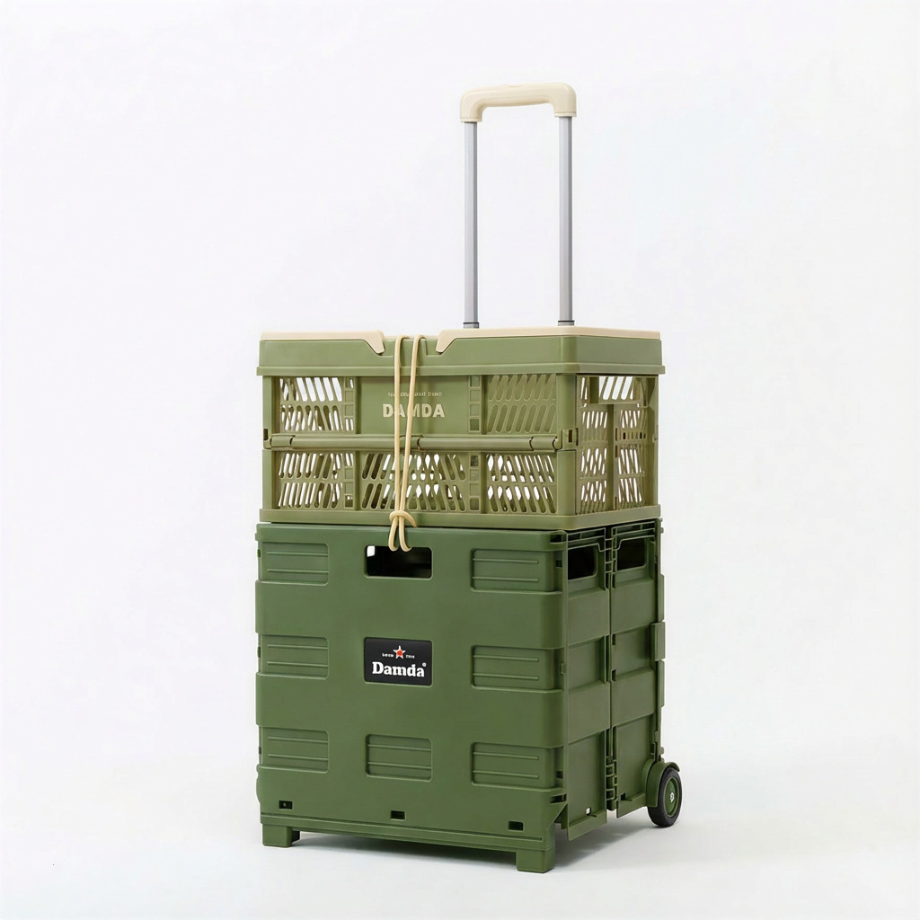 Customized Ready-Made Plastic Folding Supermarket Shopping Cart Outdoor Camping Trolley Folding Portable Basket Corporate Gift