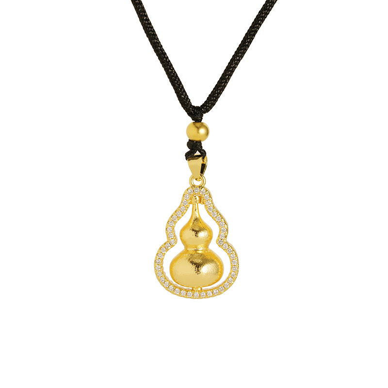 Tienda de oro mismo estilo de arena incrustado de diamantes de oro Fu Lu collar de calabilla colgante giratorio de la joyería China de las mujeres Ruyi colgante de alto grado