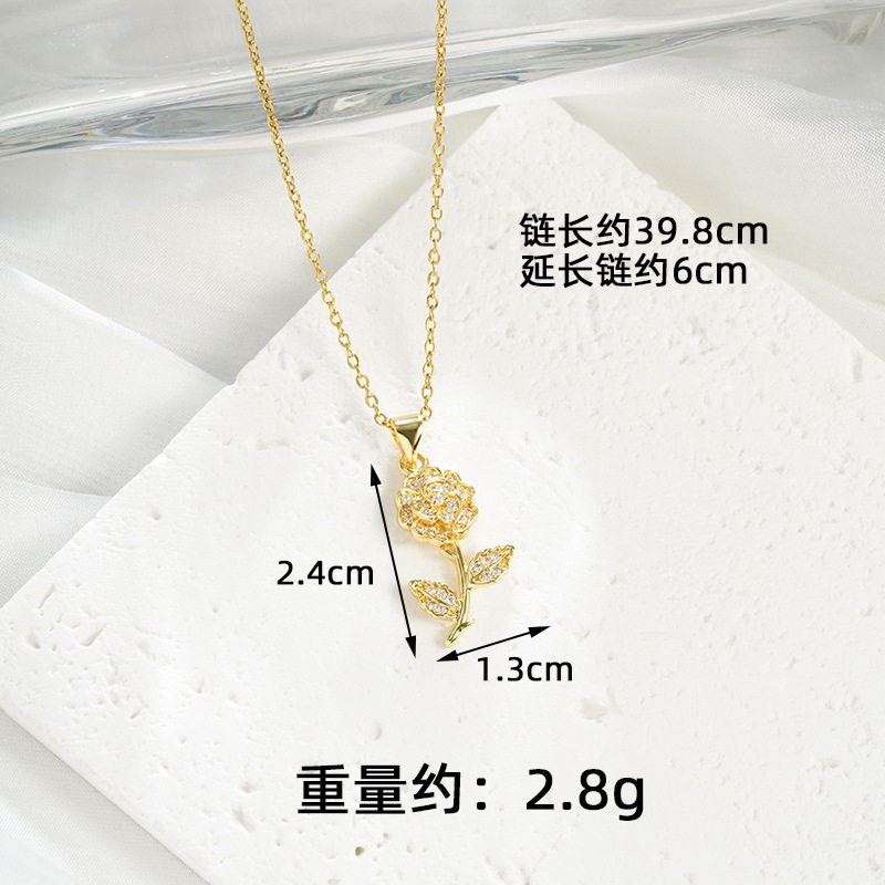 Collar de oro de arena vietnamita transfronterizo Pendientes de rosas de circonio de estilo europeo y americano