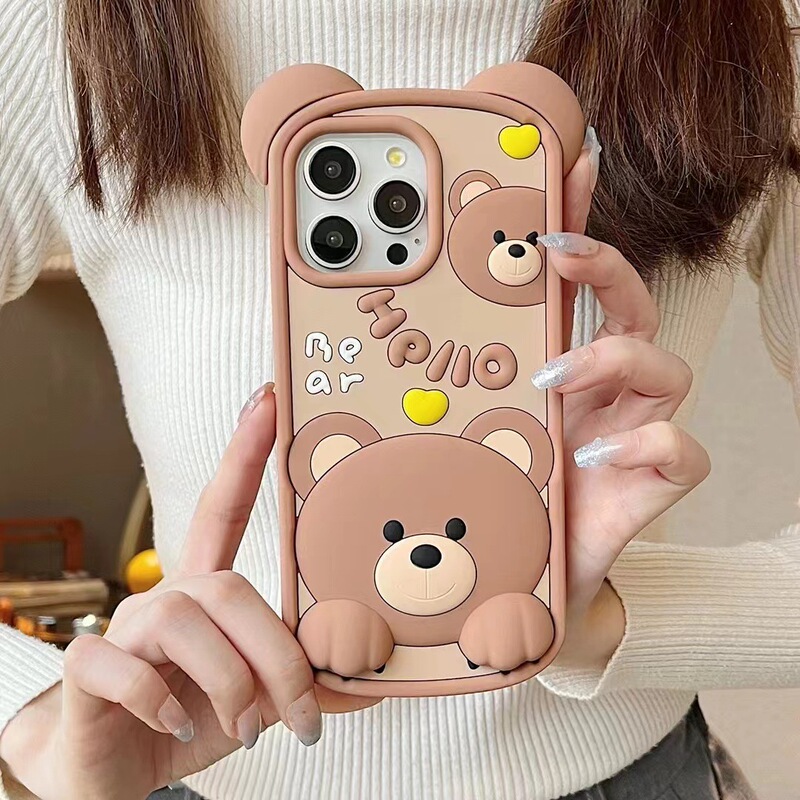 Super cute brown teddy bear for apple iPhone15 new cartoon 14ProMax all-inclusive phone case 11