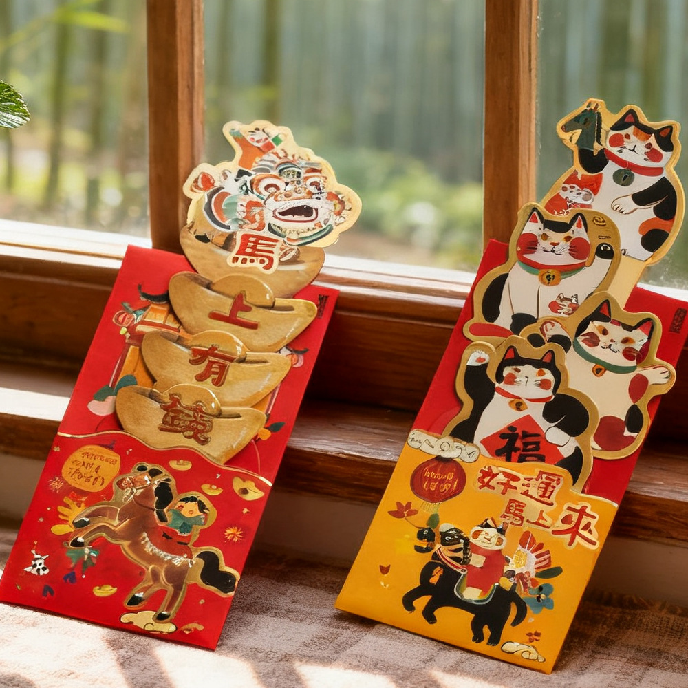 儿童新年红包2026马年萌可爱卡通抽拉礼金袋原品生活千百元利是封