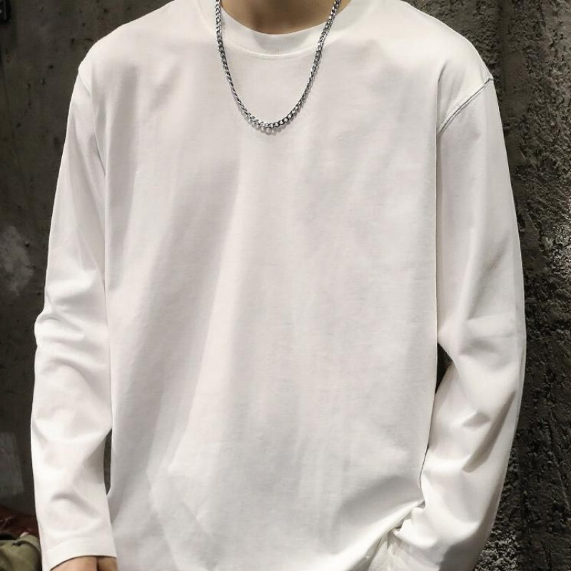 260g heavy cotton white long sleeve T-shirt men's base shirt spring and autumn clothes men's round neck sweater