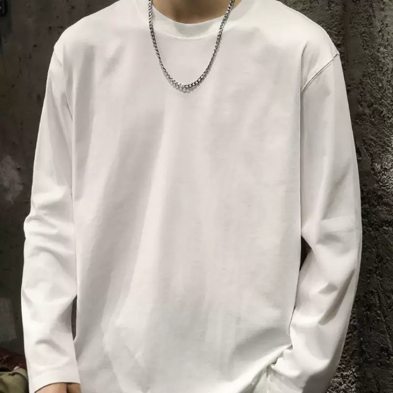 260克重磅纯棉白色长袖T恤男打底衫春秋季内搭上衣服男装圆领卫衣