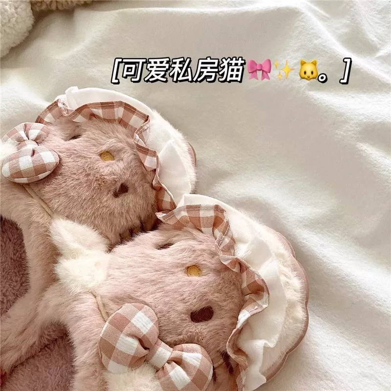 Hello Kitty, мультяшные тапочки, зимняя нескользящая теплая обувь на платформе