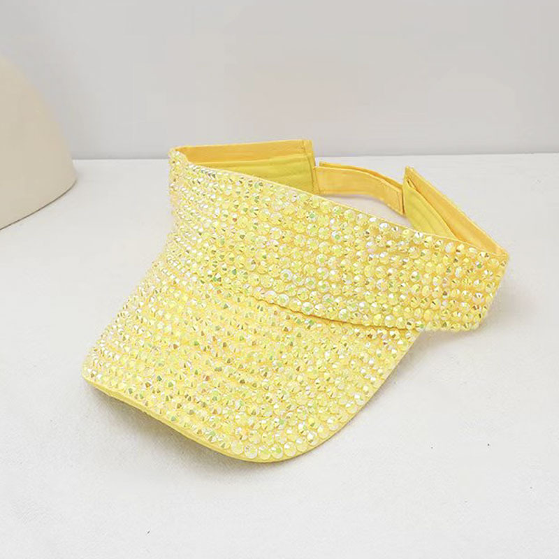 Sombrero de playa vacío europeo y americano con techo vacío de diamante brillante de punto de perforación de sombra sin techo de lengua de pato en el viento
