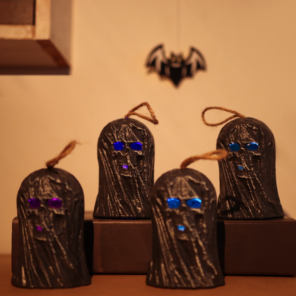 Halloween linterna decorativa LED colorido gradiente vela lámpara horror atmósfera diseño accesorios árbol demonio velo fantasma lámpara