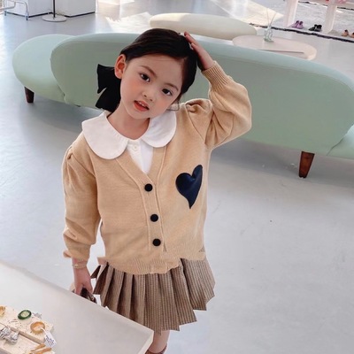 children sweater Cardigan Love money Hooded brown T-shirts Single breasted goods in stock Solid suit Girls