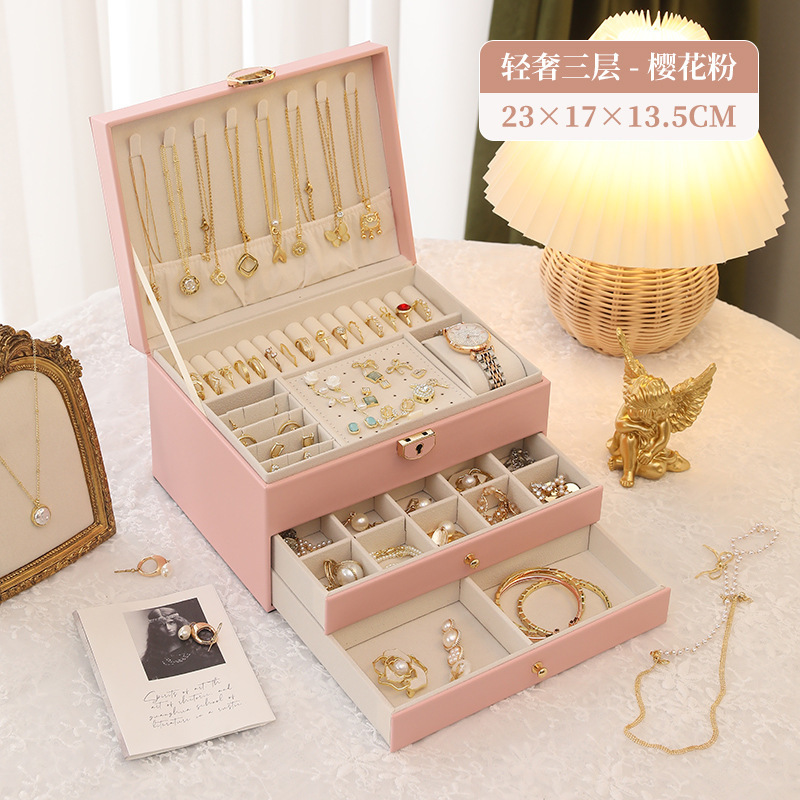 菱形三層引き出しジュエリー収納ボックスヨーロッパプリンセスボックスジュエリーボックス寝室ドレッシングテーブルハイエンドジュエリーボックス|undefined