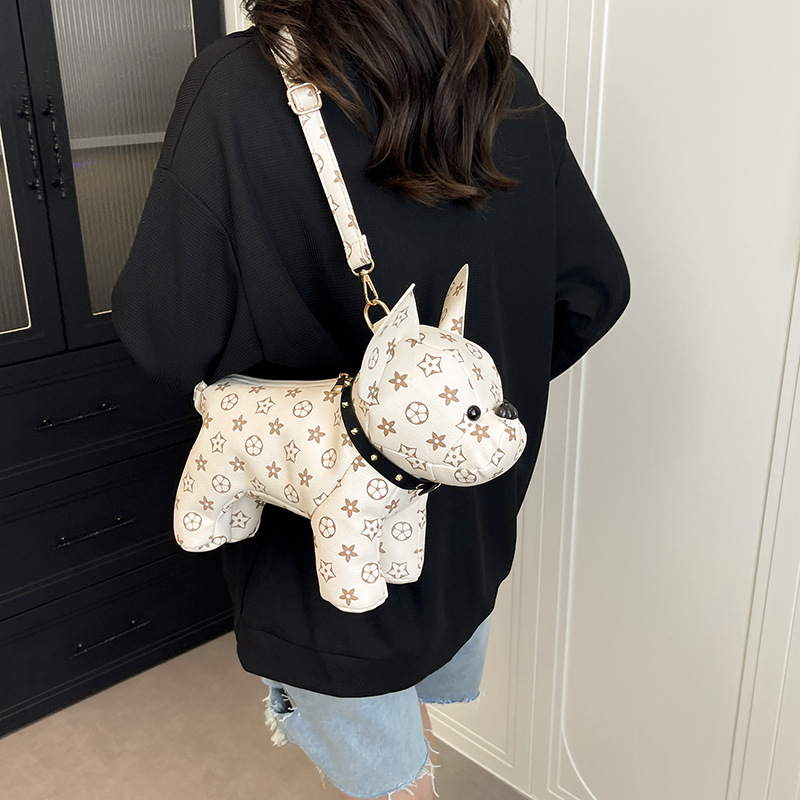 Exquisite Cartoon Print Dog French Bulldog Creative Color-Blocking Women's Small Square Bag 25 New Artistic Women's Single Shoulder Crossbody Bag