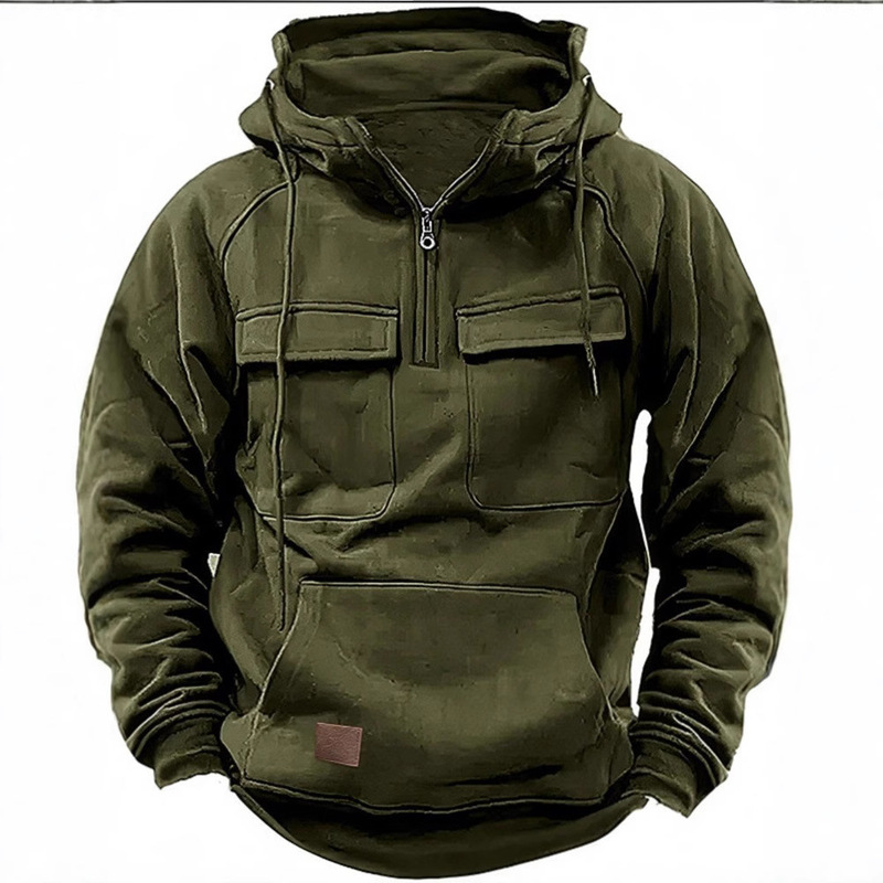 Foreign trade men's cross-border Amazon American hooded retro old solid color sweater autumn and winter youth long sleeve coat
