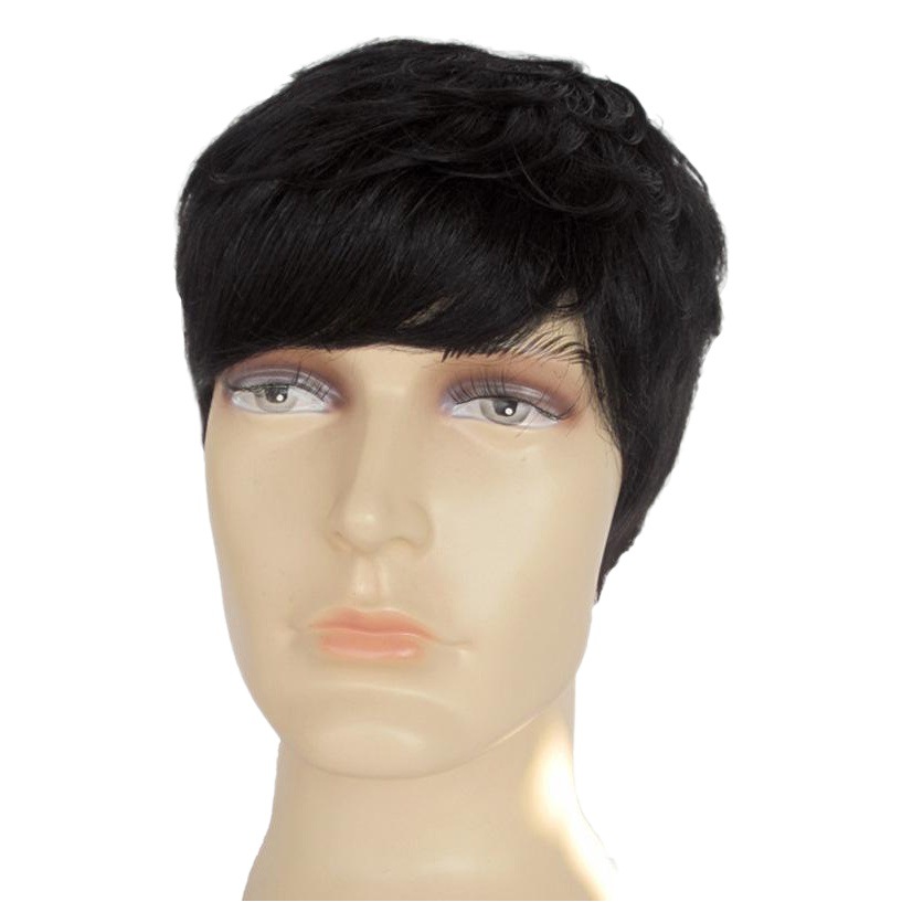 Real hair silk wig real hair wig set Korean men's wig headgear men's real hair set Wholesale
