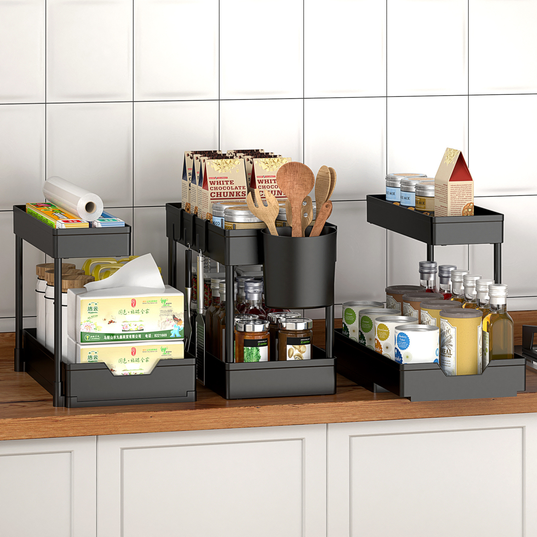 批发跨境新款抽屉式下水槽置物架卫生间浴室橱柜收纳架桌面整理架