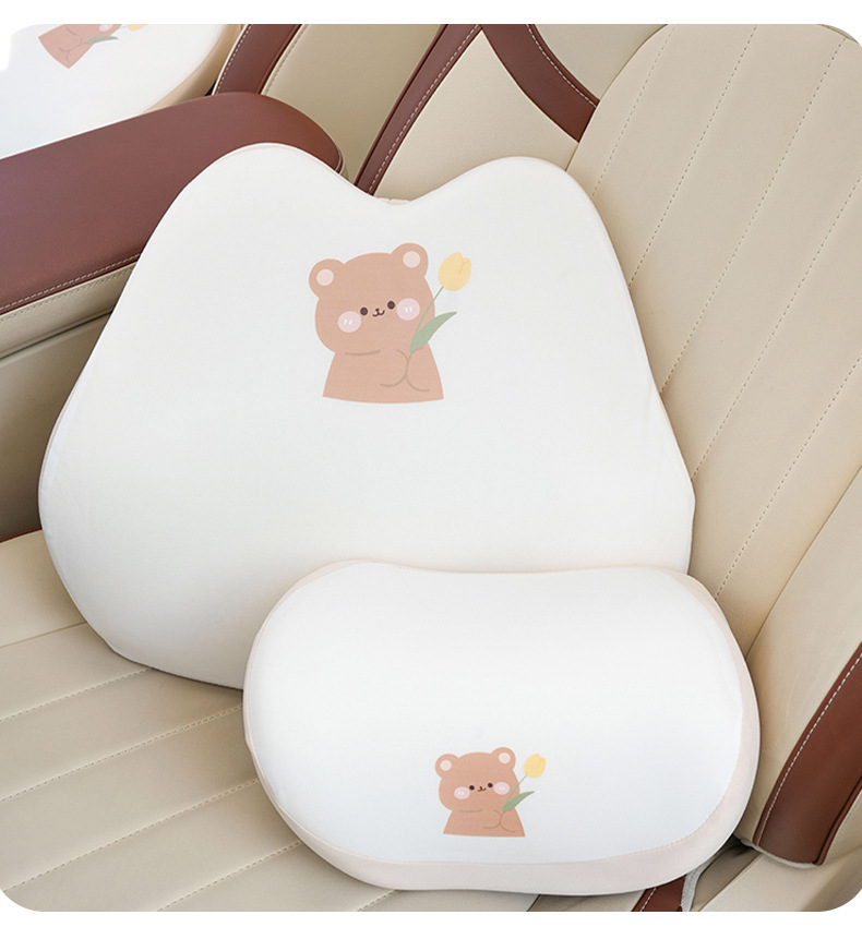 Tulip Bear Car Headrest Cute Memory Foam Soft Car Neck Pillow Waist Pillow Cartoon Comfortable Cushion