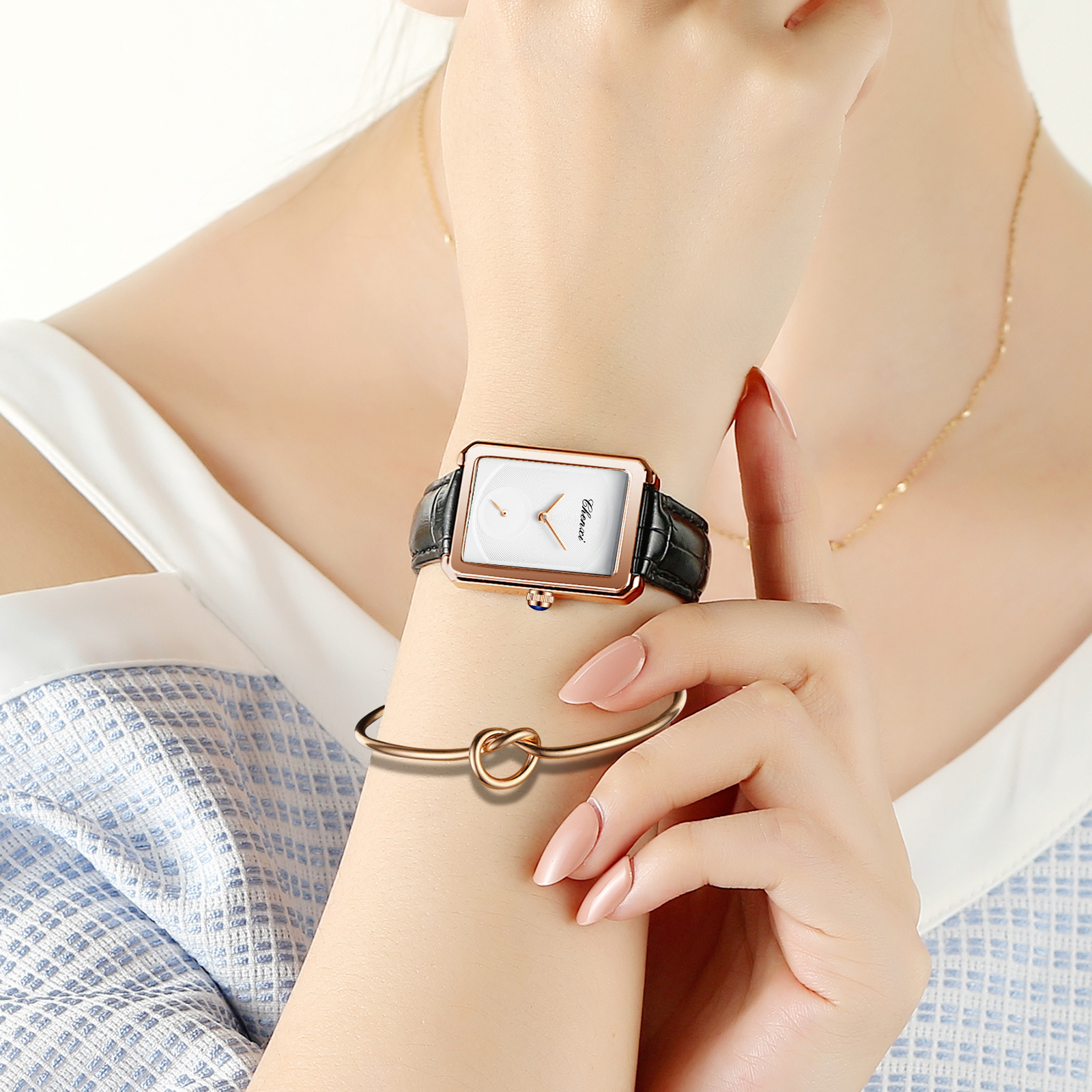 Square watch women's leather belt Women's thin waterproof watch fashion simple three-pin small square fashion quartz watch Square watch women's leather belt Women's thin waterproof watch fashion simple three-pin small square fashion quartz watch