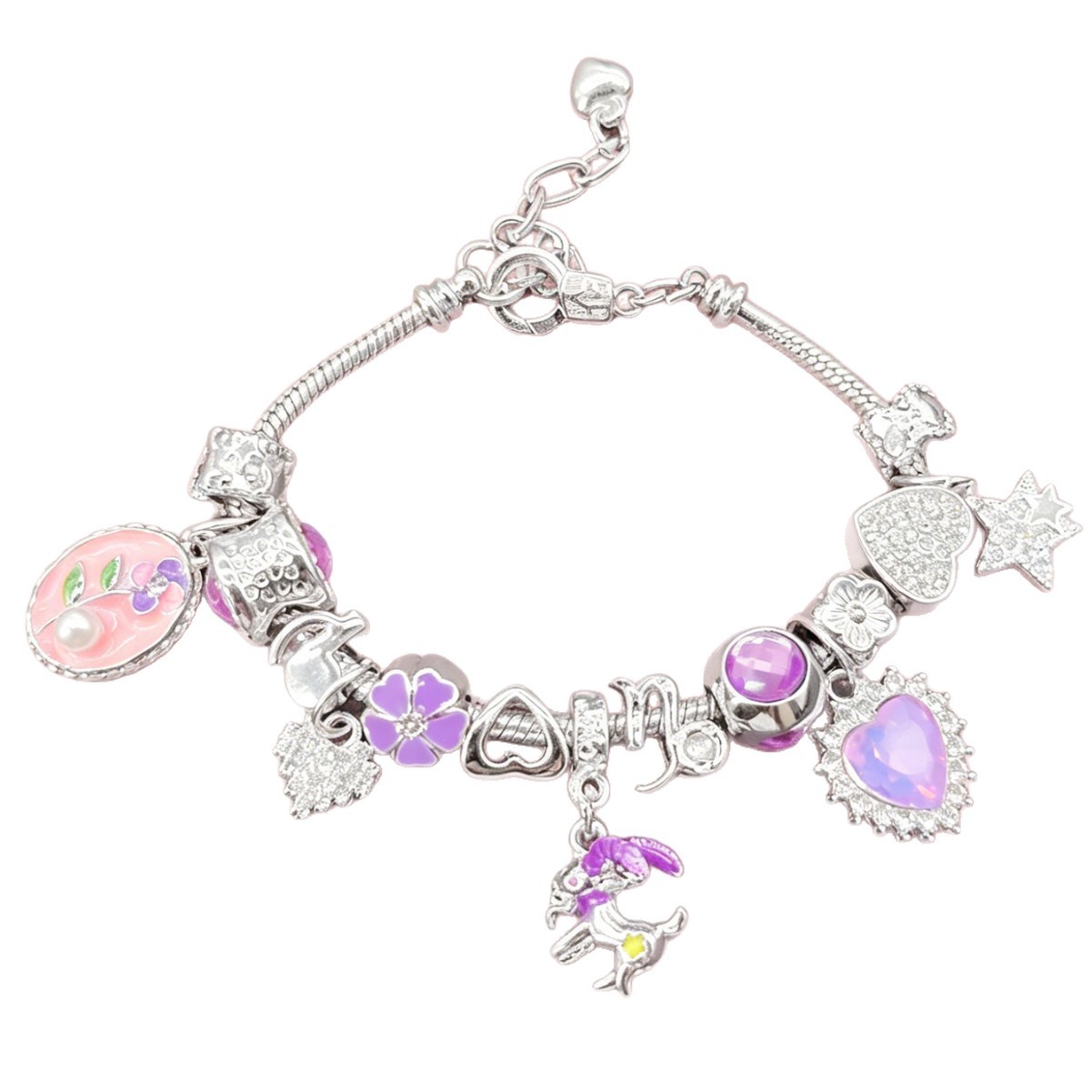 Pan brazalete DIY Capricornio brazalete diamante amor rosa pentagramas notas flores joyas de moda image 6
