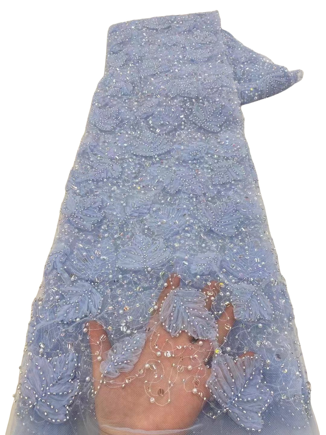 Hojas tridimensionales bordadas tela de malla bordada vestido de boda vestido