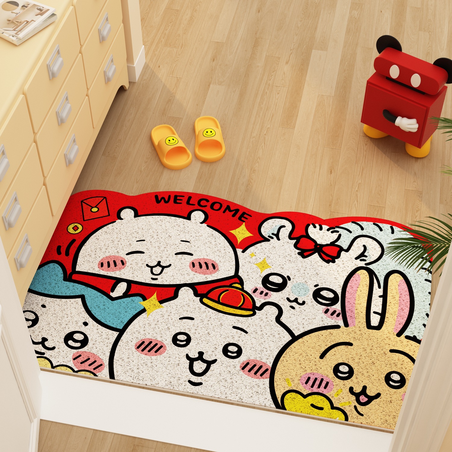 Jiyikawa Cuttable Silk Loop Floor Mat Cartoon Dirt-Resistant Entrance Door Mat Household Dirt-Scraping Easy-Care Non-Slip Mat