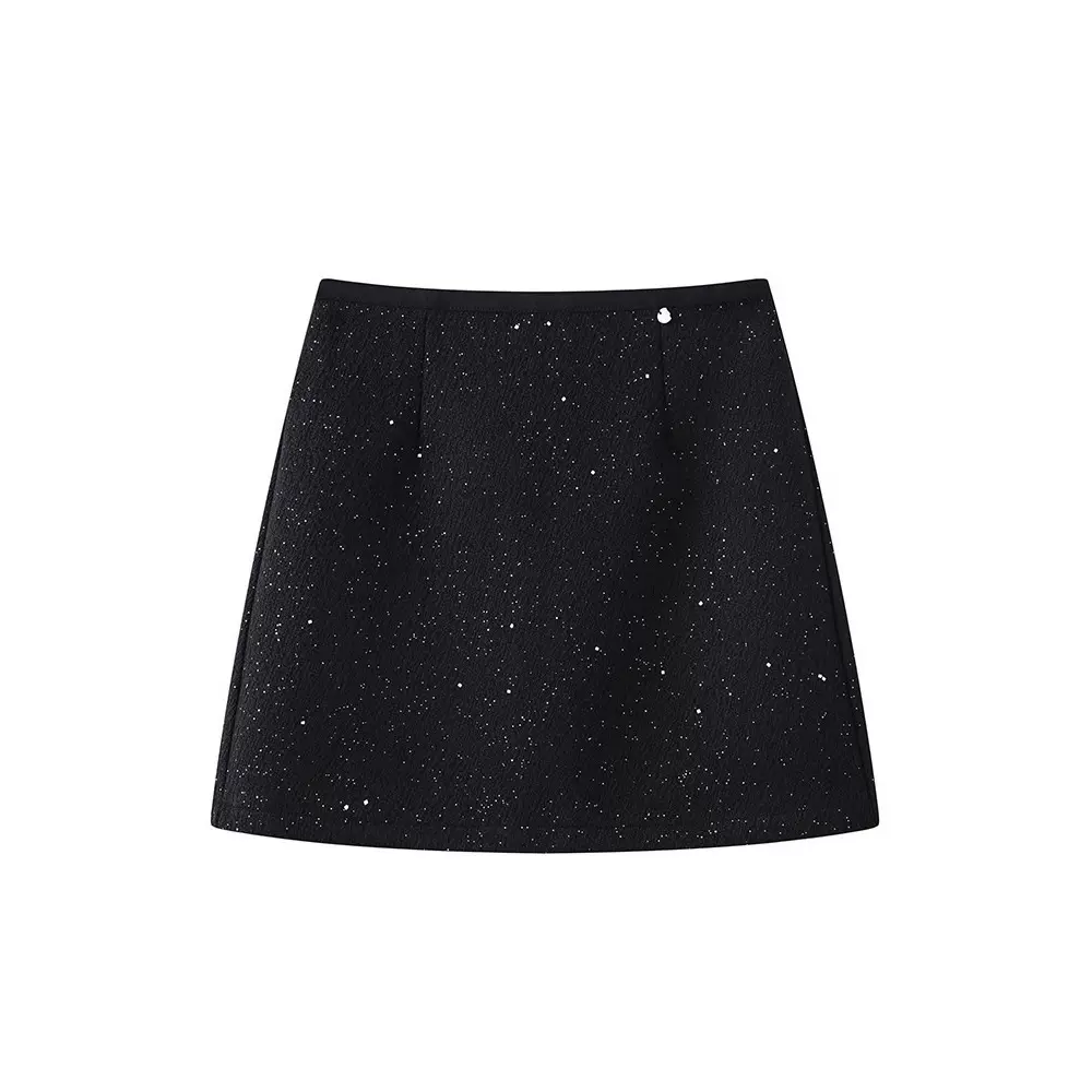 小香风重工亮片半身裙2025秋季新款高腰显瘦A字裙毛呢包臀短裙女