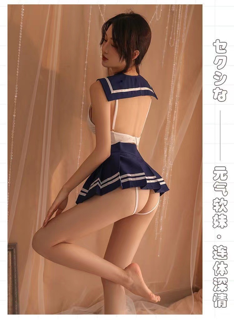 Campus-Style Open-Crotch Lingerie Set with Jumpsuit, Skirt, Tie and Student Socks — detail image 8